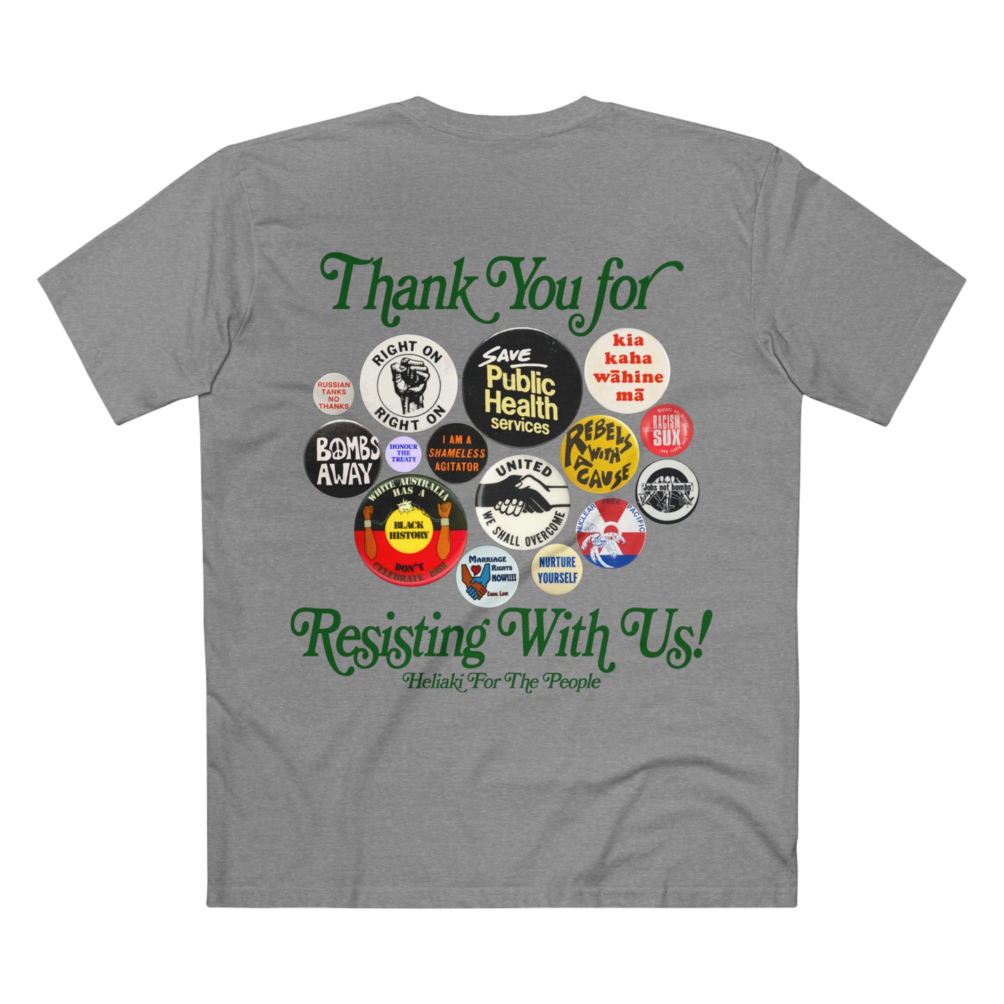 (Made in Australia) Thank You For Resisting With Us Pasifika Ephemera Vintage Protest Button Tee