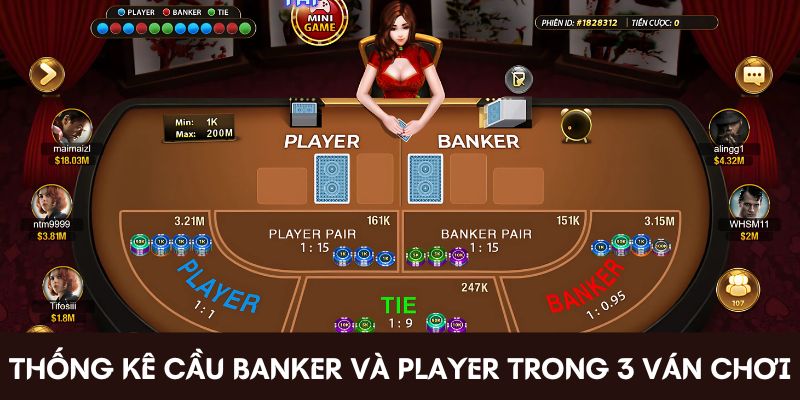 Thống kê cầu bệt Banker và Player trong 3 ván chơi